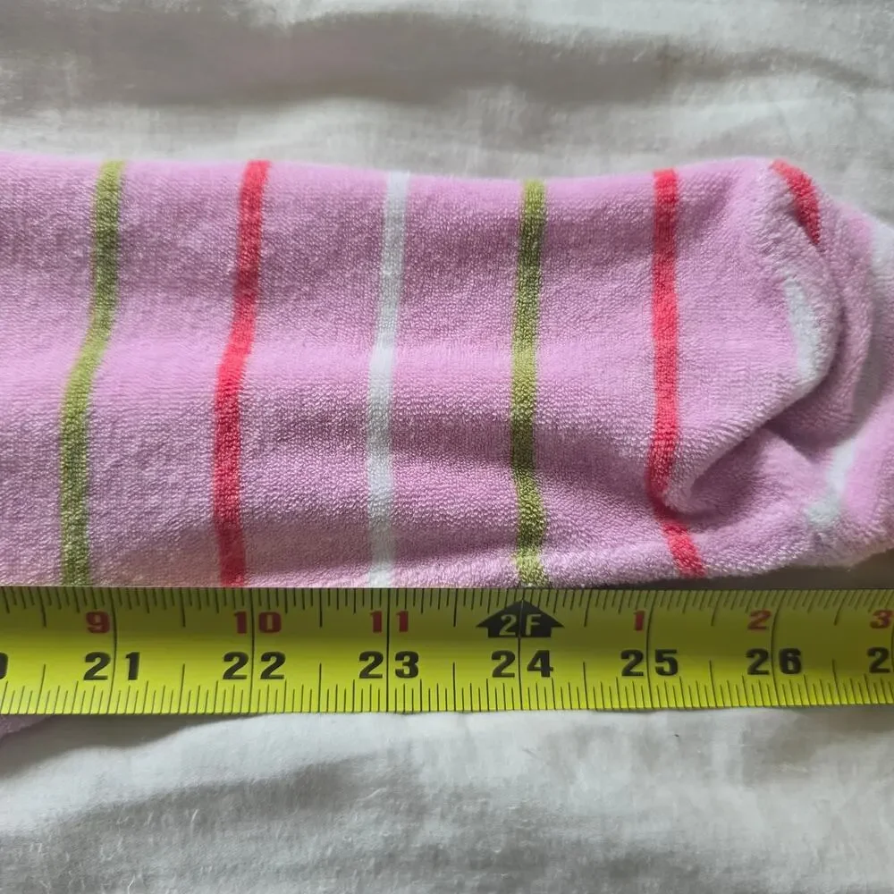 Petit Bateau Baby Girl Back Snap Footie Bodysuit Terry Cloth Pink Striped 12M